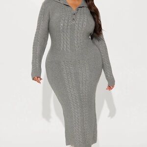 Gray Cable Knit Sweater Dress